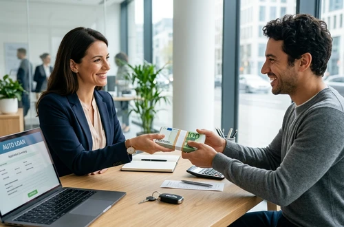 Meridian loan advisor reviewing documents with client